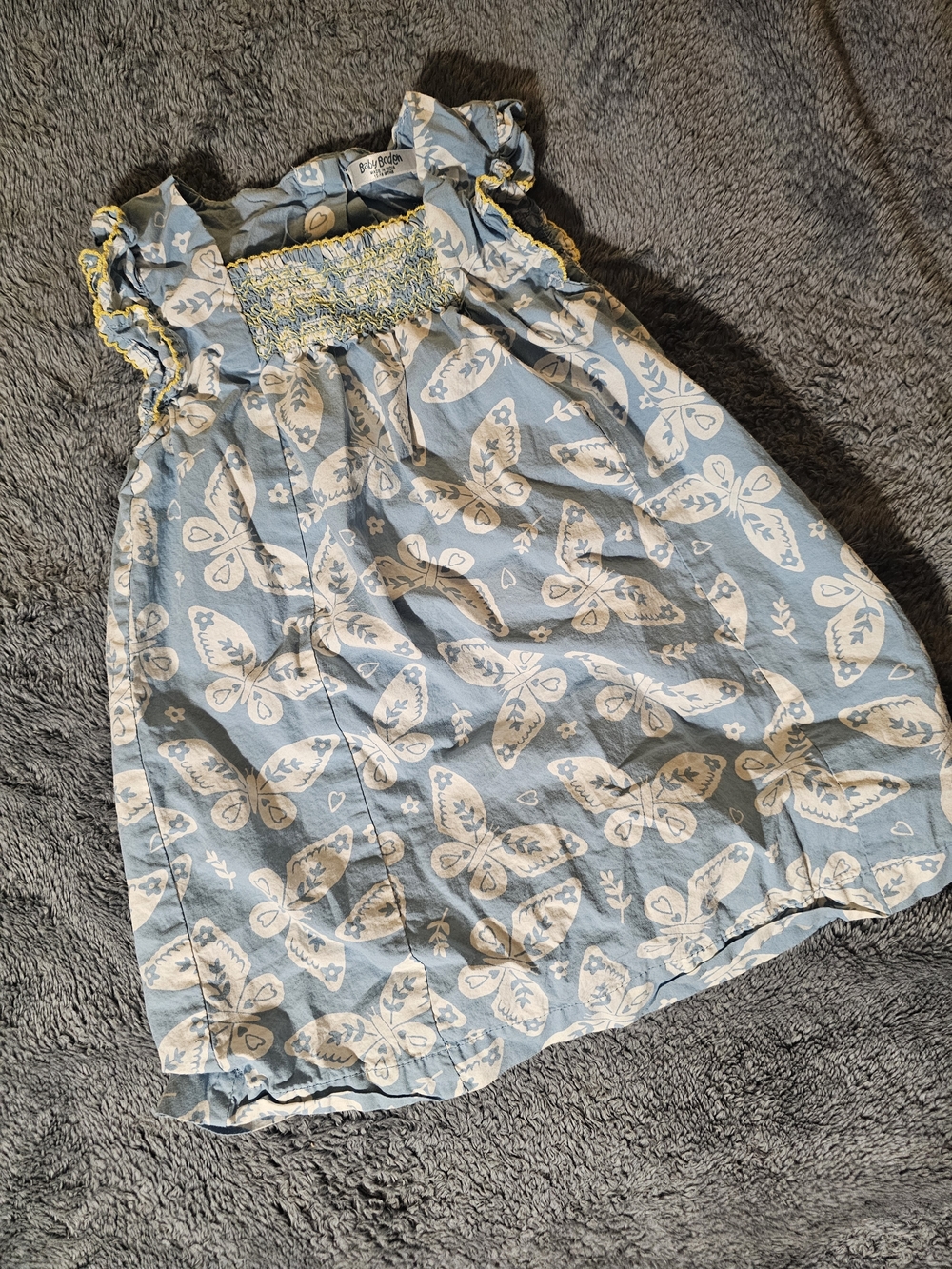 Baby Boden Light Blue Butterfly Dress with Yellow Trim Size 12 To 18 Months